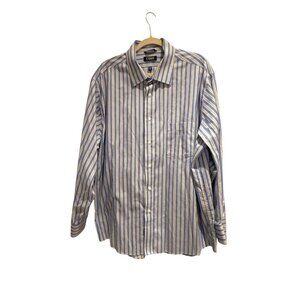Chaps Non Iron Classic Fit Dress Shirt Blue White Striped 18.5 34/35 Business